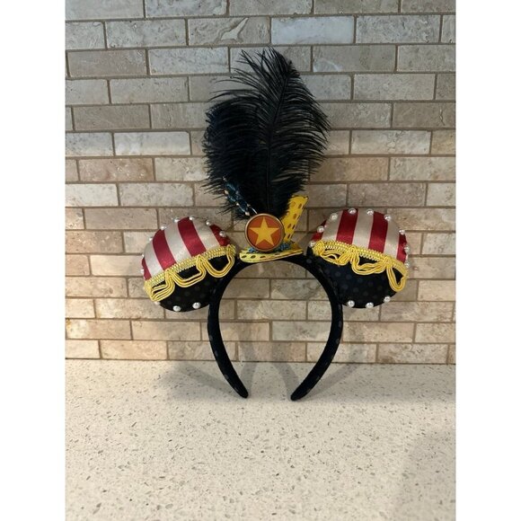 Vintage Disney Mickey Mouse Ears Band Director Headband Feather Pearls Disney - Picture 1 of 2